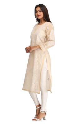 Fawn Embroidered Cotton Chikankari Kurti  3