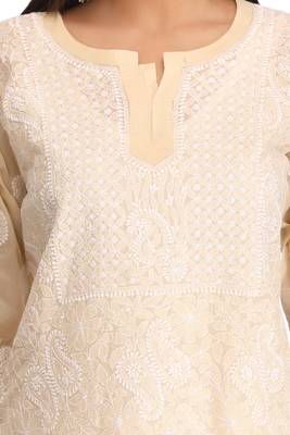 Fawn Embroidered Cotton Chikankari Kurti  4