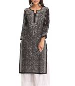 Black Embroidered Cotton Chikankari Kurti 