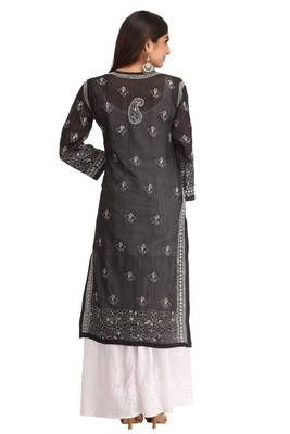 Black Embroidered Cotton Chikankari Kurti  2