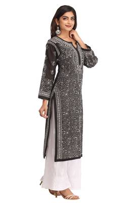 Black Embroidered Cotton Chikankari Kurti  3