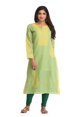 Green Embroidered Cotton Chikankari Kurti  1