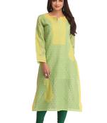 Green Embroidered Cotton Chikankari Kurti 