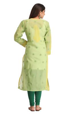 Green Embroidered Cotton Chikankari Kurti  2
