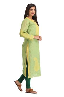 Green Embroidered Cotton Chikankari Kurti  3