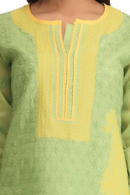 Green Embroidered Cotton Chikankari Kurti  4