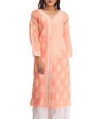 Peach Embroidered Cotton Chikankari Kurti 