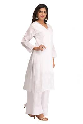 Ada Hand Embroidered White Cotton Lucknow Chikan kurta 4