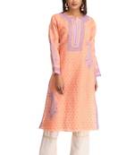 Peach Embroidered Cotton Chikankari Kurti 