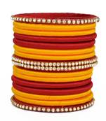 Fashionable wear red and yellow silk thread bangle set for women and girls 2.6 (15 pcs)