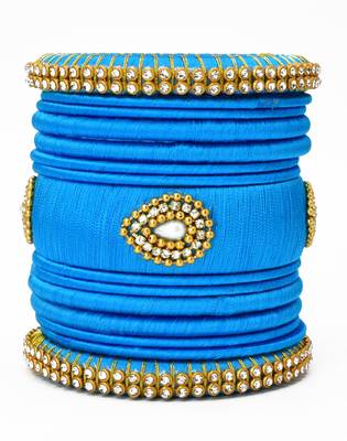 Stylish and beautiful turquoise silk thread bangle set for women 2.6 (15 pcs) 1