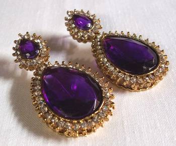 Pearl stone drop purple earring 1