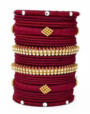 Stylish and designer mahroon silk thread bangle set for women and girls 2.6 (26 pcs) 1