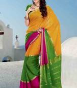 Multi colour crepe silk weaved saree in bright green weaved pallu