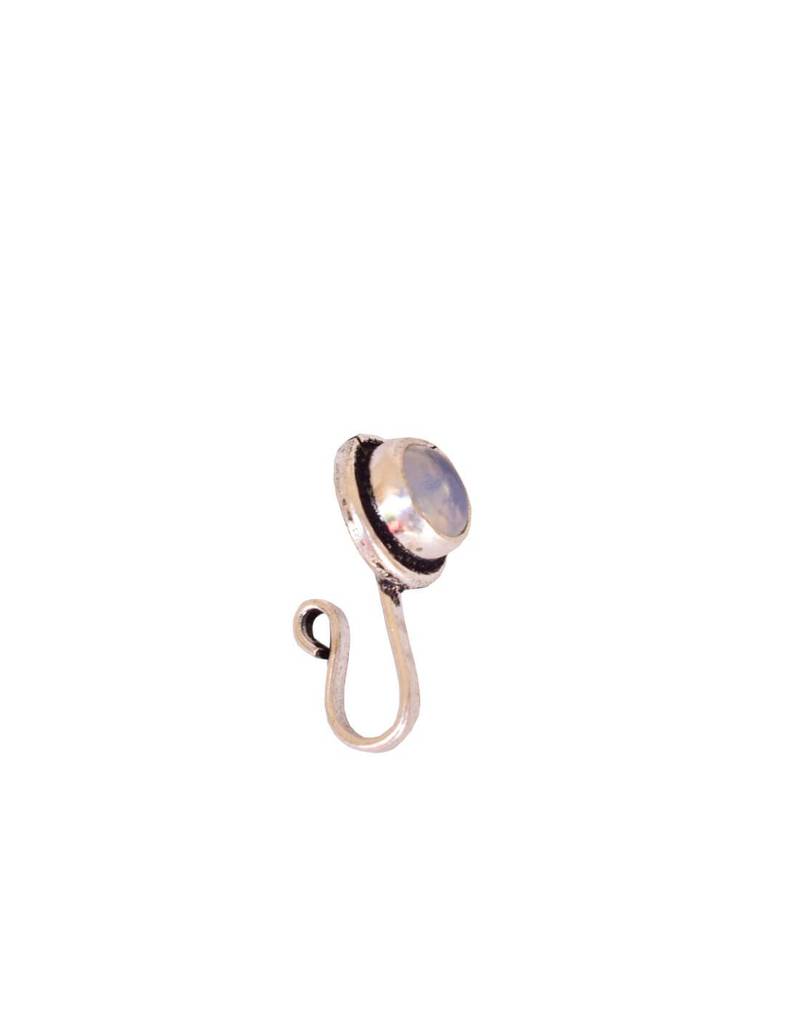 Oxidized Metal Nose Pin   White Bead 1