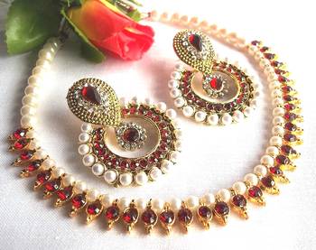 Maroon Polki Pearl Necklace set 1