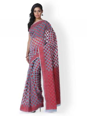 Grey woven banarasi cotton saree with blouse 1