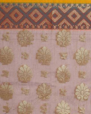 Brown woven banarasi cotton saree with blouse 3