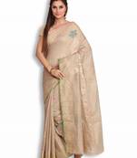 Beige woven cotton silk saree with blouse