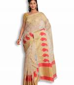 Beige woven cotton silk saree with blouse