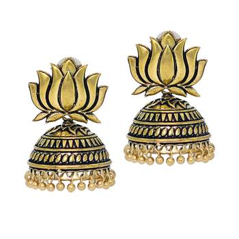 Handmade Gold Plated Lotus Shape Oxidised Jhumki (Set Of 5 Pairs) 2