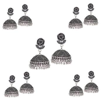 Splendid Flower Design Silver Oxidised Metal Jhumki Earring For Women And Girls (Set Of 5 Pairs) 1