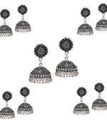Splendid Flower Design Silver Oxidised Metal Jhumki Earring For Women And Girls (Set Of 5 Pairs)