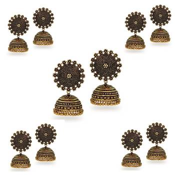 Oxidised Gold Plated Jhumka Jhumki Earrings (Set Of 5 Pairs) 1