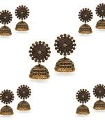 Oxidised Gold Plated Jhumka Jhumki Earrings (Set Of 5 Pairs)