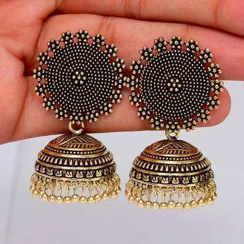 Oxidised Gold Plated Jhumka Jhumki Earrings (Set Of 5 Pairs) 3