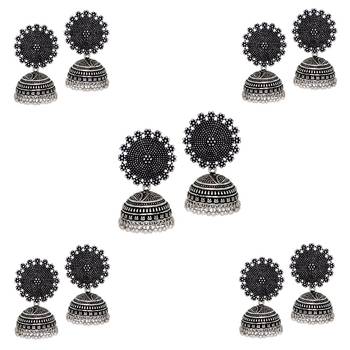 Oxidised Gold Plated Jhumka Jhumki Earrings (Set Of 5 Pairs) 1