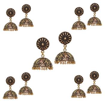 Indian Bollywood Oxidized Gold Plated Jhumka (Set Of 5 Pairs) 1