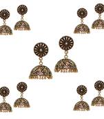 Indian Bollywood Oxidized Gold Plated Jhumka (Set Of 5 Pairs)