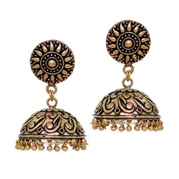 Indian Bollywood Oxidized Gold Plated Jhumka (Set Of 5 Pairs) 2