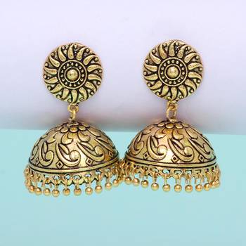 Indian Bollywood Oxidized Gold Plated Jhumka (Set Of 5 Pairs) 4
