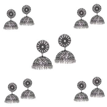Indian Bollywood Oxidized Gold Plated Jhumka (Set Of 5 Pairs) 1