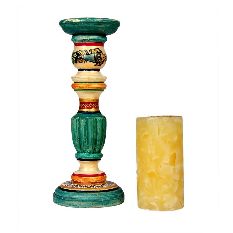 Handcrafted Unique Design Wooden Warli and Dhokra Art Aztec Candle