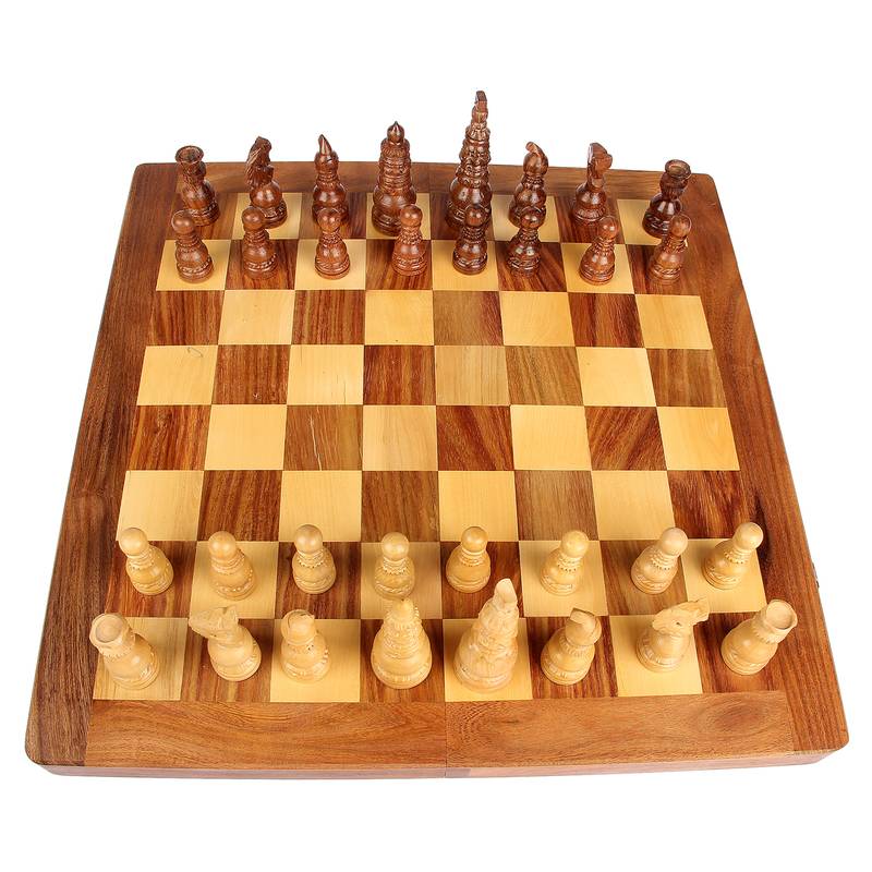 Exclusive Antique Gumti Style Crafted Mohre with Pure kiker or boxwood Wooden Chess Game Board ( 16x16 Inch )