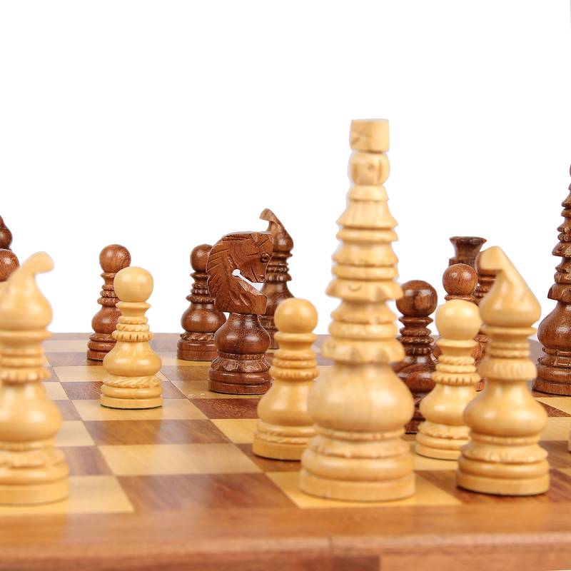 Exclusive Antique Gumti Style Crafted Mohre with Pure kiker or boxwood Wooden Chess Game Board ( 16x16 Inch )