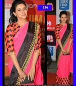 Designer pink color thread and foil work bollywood style asin with blouse saree
