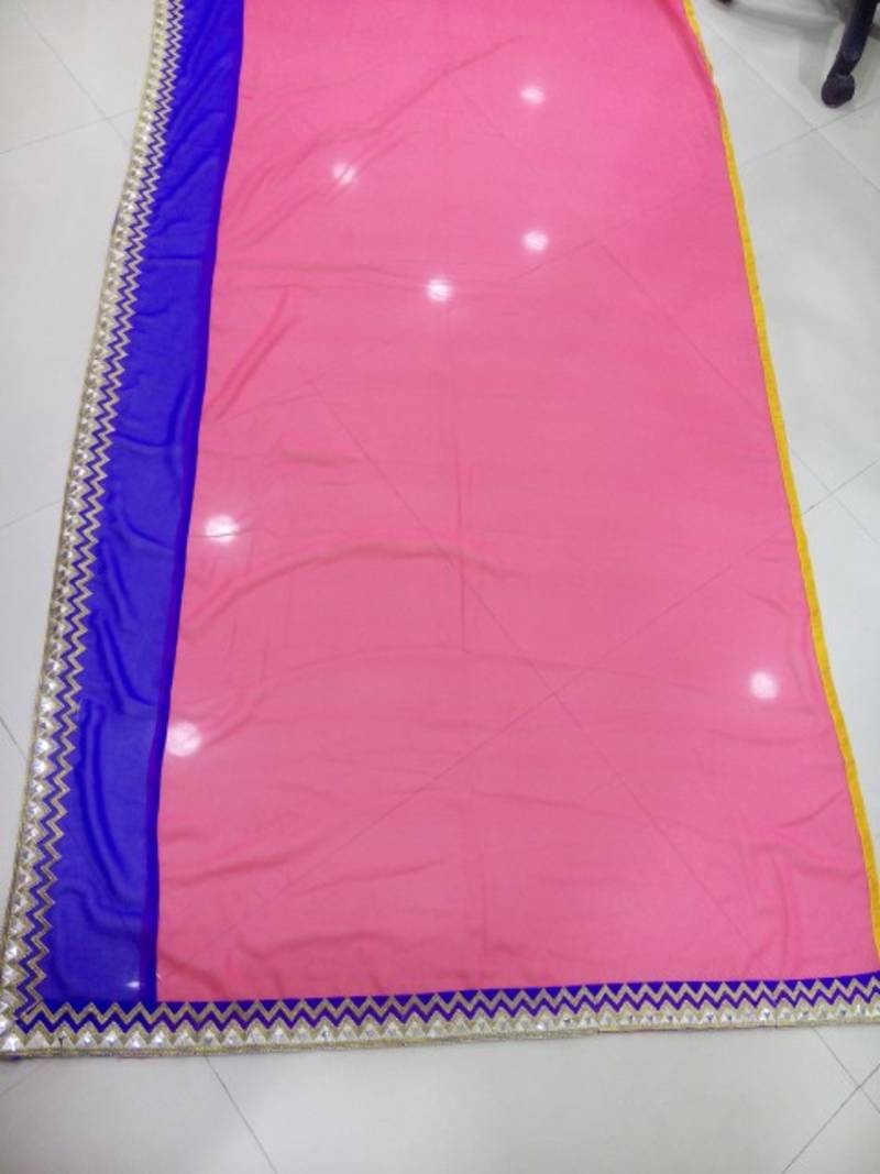 Designer pink color thread and foil work bollywood style asin with blouse saree