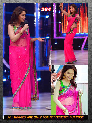 Pink color zari & tread work full net fabric of bollywood style madhuri saree with blouse 1