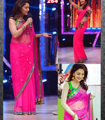 Pink color zari & tread work full net fabric of bollywood style madhuri saree with blouse