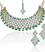 Green Coker Necklace Set with Maang Tikka