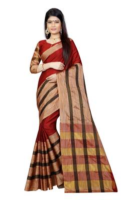 Red plain cotton saree with blouse 1