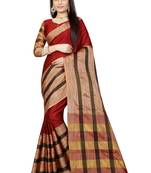 Red plain cotton saree with blouse