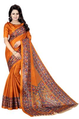 Mustard printed bhagalpuri silk saree with blouse 1