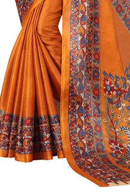 Mustard printed bhagalpuri silk saree with blouse 2