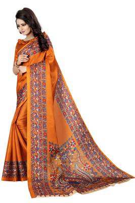 Mustard printed bhagalpuri silk saree with blouse 3