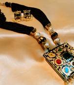 Elegant Jaipuri Multicolor Stones And Black Mala Navratna Set